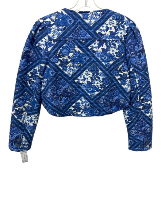 7 For All Mankind Size Medium Blue & White Cotton Long Sleeve Floral Jacket Blue & White / Medium