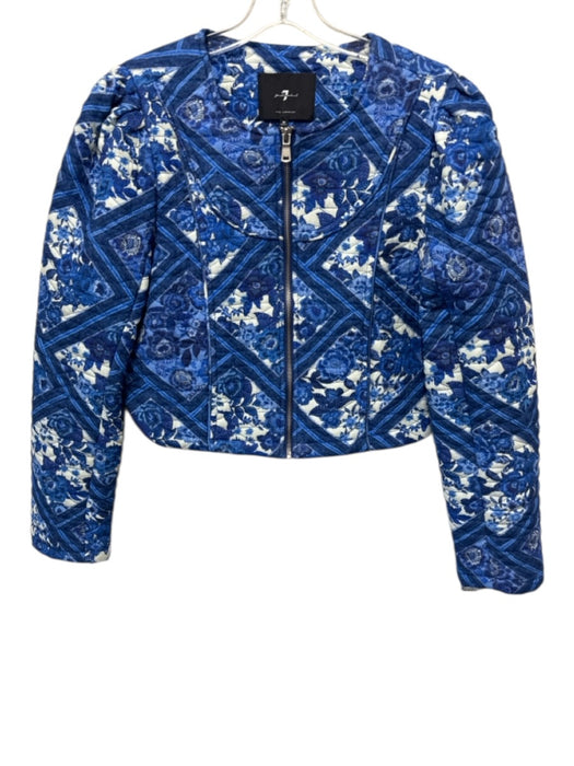 7 For All Mankind Size Medium Blue & White Cotton Long Sleeve Floral Jacket Blue & White / Medium
