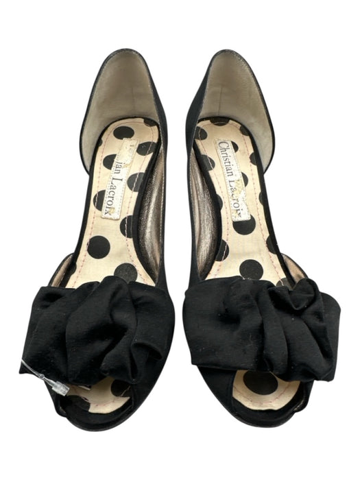 Christian Lacroix Shoe Size 39 Black Satin Upper Peep Toe Ruffle Detail Pumps Black / 39
