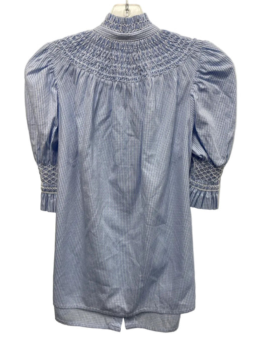 Andion Size XS Blue & White Cotton Smocked Detail Gingham Button Up Top