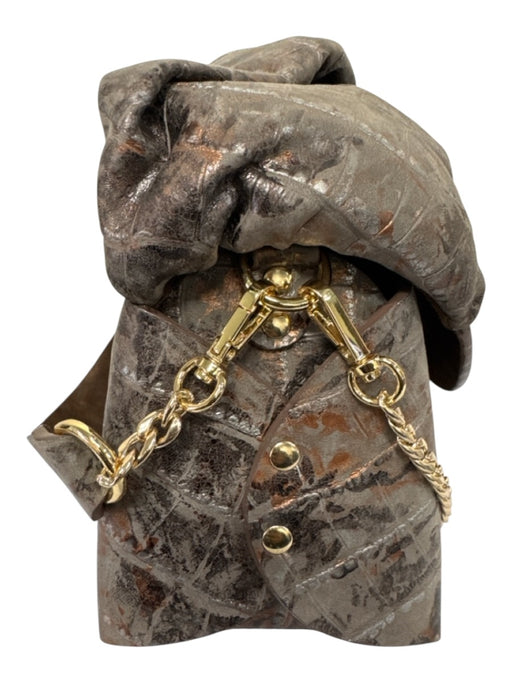 Aaboux Taupe Brown Leather Croc Embossed Twist Detail Multiple Straps Bag Taupe Brown