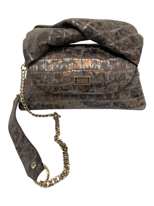 Aaboux Taupe Brown Leather Croc Embossed Twist Detail Multiple Straps Bag Taupe Brown