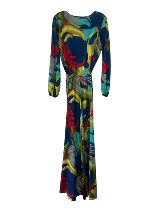 Sen Size 2 Blue & Multi Polyester Maxi All Over Print Surplice Long Sleeve Dress Blue & Multi / 2