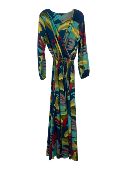 Sen Size 2 Blue & Multi Polyester Maxi All Over Print Surplice Long Sleeve Dress Blue & Multi / 2
