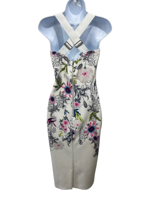 Ted Baker Size 2 White & Multi Polyester Sleeveless Floral Midi Dress White & Multi / 2