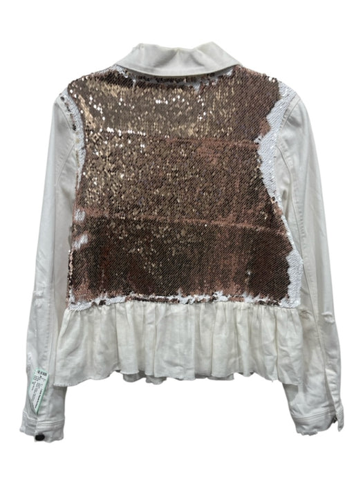 Romi Basha Size M White Cotton Denim Long Sleeve Distressed Sequin Jacket White / M
