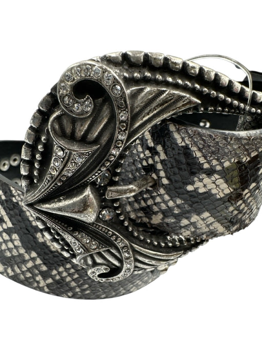 The Kooples Black & Silver Cow Leather Studs Buckle Snake Embossed Belts Black & Silver / 2