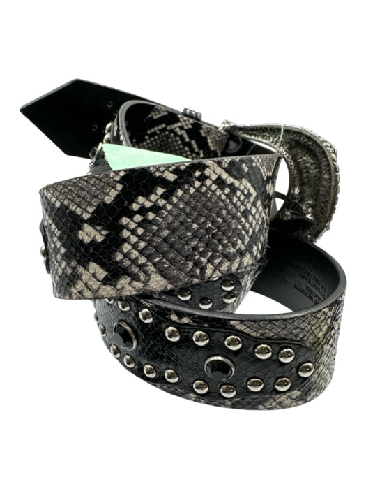 The Kooples Black & Silver Cow Leather Studs Buckle Snake Embossed Belts Black & Silver / 2