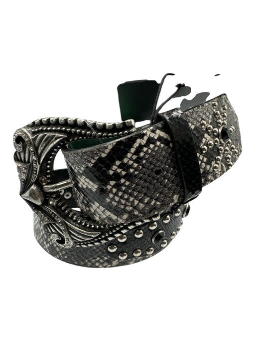 The Kooples Black & Silver Cow Leather Studs Buckle Snake Embossed Belts Black & Silver / 2