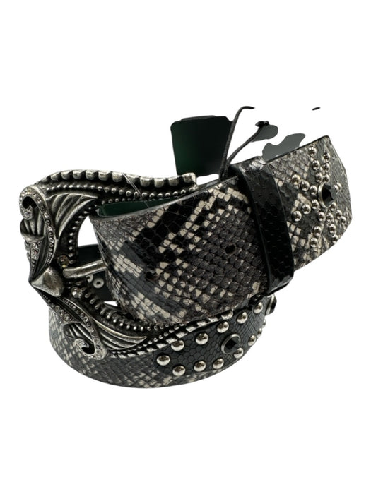 The Kooples Black & Silver Cow Leather Studs Buckle Snake Embossed Belts Black & Silver / 2