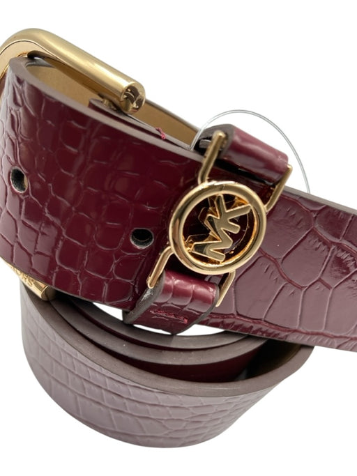Michael Kors Burgundy Red Leather Patent Croc Embossed Gold Tone Buckle Belts Burgundy Red / M