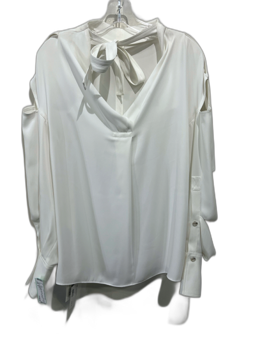 Adeam Size S White Polyester High Neck Cutout Detailing Tie Back Long Sleeve Top White / S