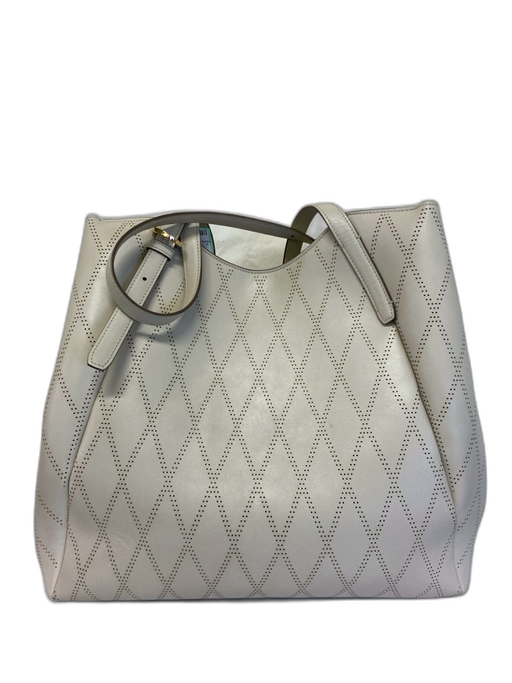 Stuart Weitzman Cream Beige Leather Perforated Gold Tone Hardware Tote Bag Cream Beige