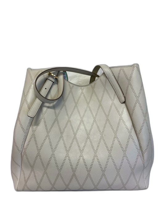 Stuart Weitzman Cream Beige Leather Perforated Gold Tone Hardware Tote Bag Cream Beige