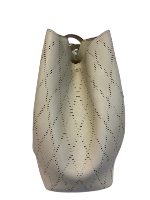 Stuart Weitzman Cream Beige Leather Perforated Gold Tone Hardware Tote Bag Cream Beige