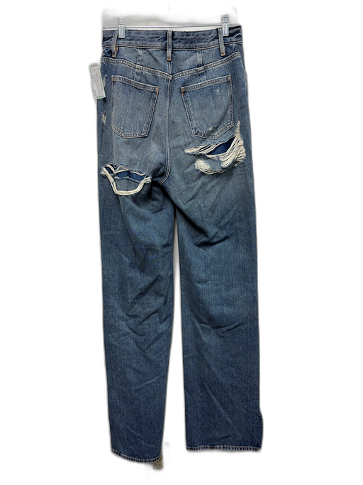 Good American Size 6/28 Medium Wash Cotton Blend Denim Ripped Straight Leg Jeans Medium Wash / 6/28