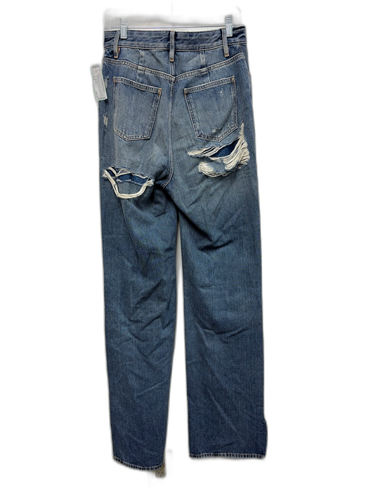 Good American Size 6/28 Medium Wash Cotton Blend Denim Ripped Straight Leg Jeans Medium Wash / 6/28