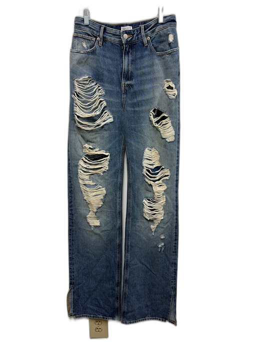Good American Size 6/28 Medium Wash Cotton Blend Denim Ripped Straight Leg Jeans Medium Wash / 6/28