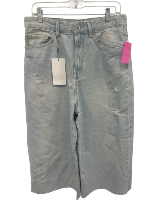 Zara Size 6 Light Wash Cotton Denim High Rise Distressed Below knee Shorts Light Wash / 6