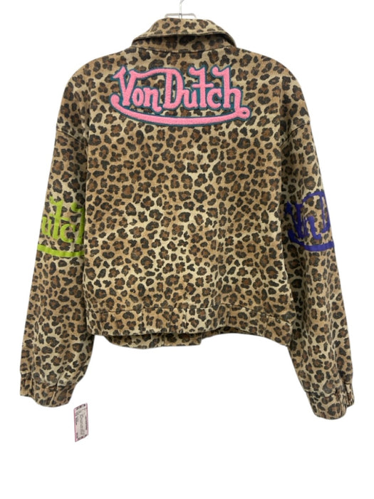 Von Dutch Size Medium Mixed Brown Cotton Denim Long Sleeve Leopard Jacket Mixed Brown / Medium