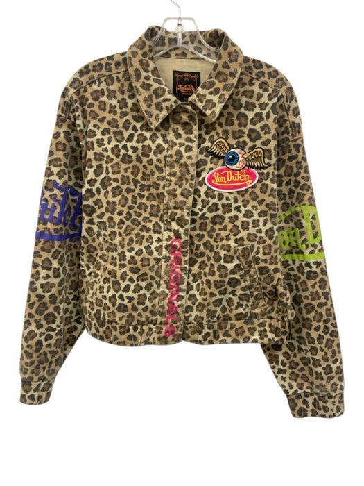 Von Dutch Size Medium Mixed Brown Cotton Denim Long Sleeve Leopard Jacket Mixed Brown / Medium