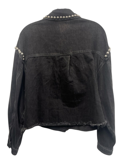 All Saints Size XS Black Cotton Denim Studded Raw Hem Jacket Black / XS