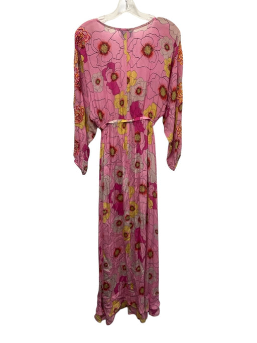Taj by Sabrina Crippa Size M Pink, Yellow, Orange Viscose Long Sleeve Midi Dress Pink, Yellow, Orange / M