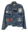PoL Size S Blue & Multi Cotton Denim Speckled Applique Zip Up Jacket Blue & Multi / S