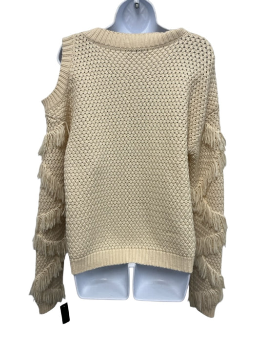Yigal Azrouel Size 8 Ivory Cream Merino Wool Cold Shoulder Fringe Sweater Ivory Cream / 8