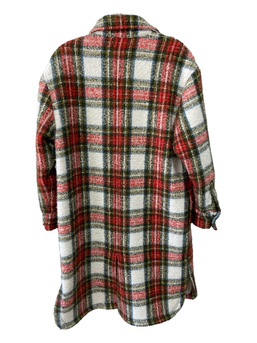 ALLSAINTS Size 2 White, Red & Green Polyester Tweed Button Front Plaid Jacket White, Red & Green / 2