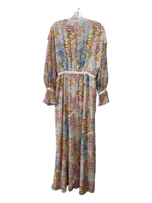 Allison Size S White & Multi Polyester Floral V Neck Lace Trim Maxi Dress White & Multi / S