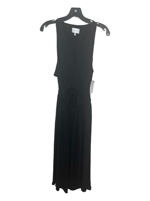 Milly Size Small Black Silk Blend Sleeveless Elastic Drawstring Waist Midi Dress Black / Small