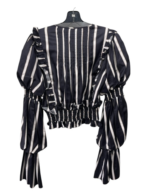 Caroline Constas Size M Black, White & Orange Print Cotton Vertical Stripes Top Black, White & Orange Print / M