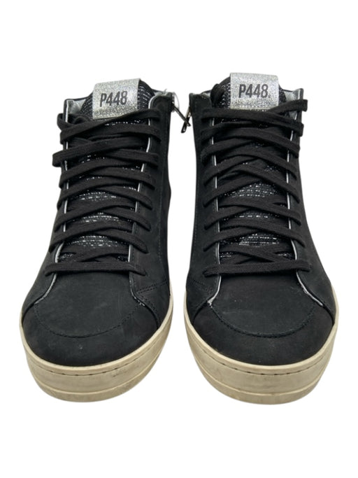 P448 Shoe Size 41 Black, Beige, Silver Leather Upper Mid Top Solid Sneakers Black, Beige, Silver / 41