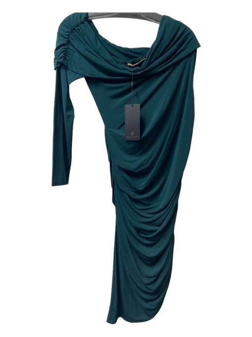 Me & Thee Size 10 Green Viscose Blend Asymetric Rouched One Sleeve Dress Green / 10