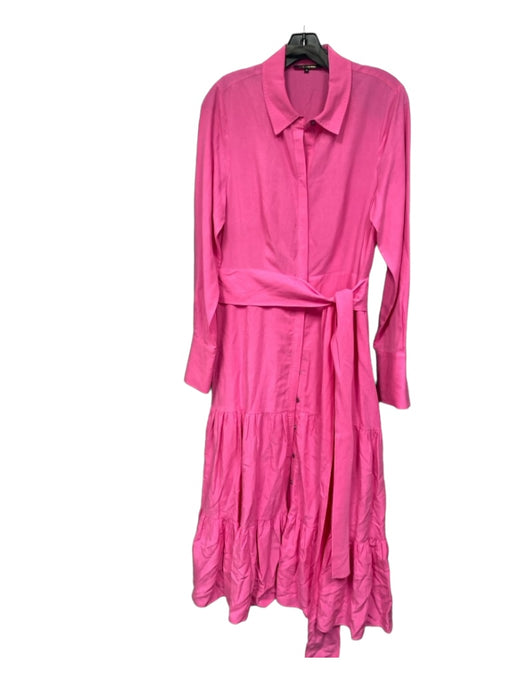 Kobi Halperin Size M Hot pink Tencel Button Up Waist tie Collared Tiered Dress Hot pink / M