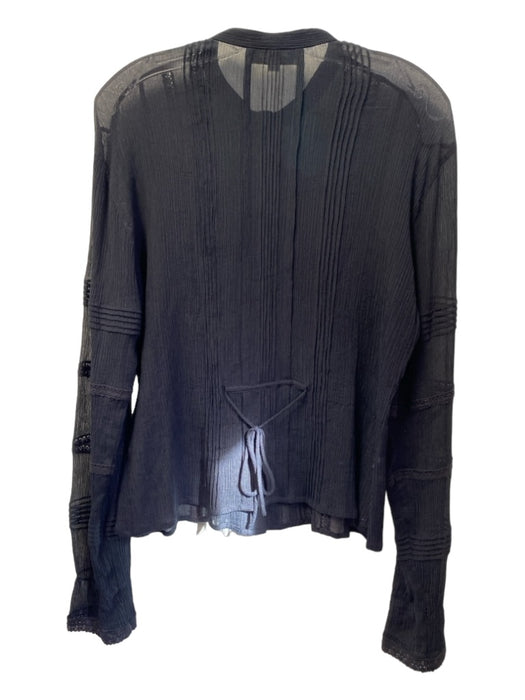 Emanuel Ungaro Size 12 Black Sheer Button Front Long Sleeve Back Tie Shirt Black / 12