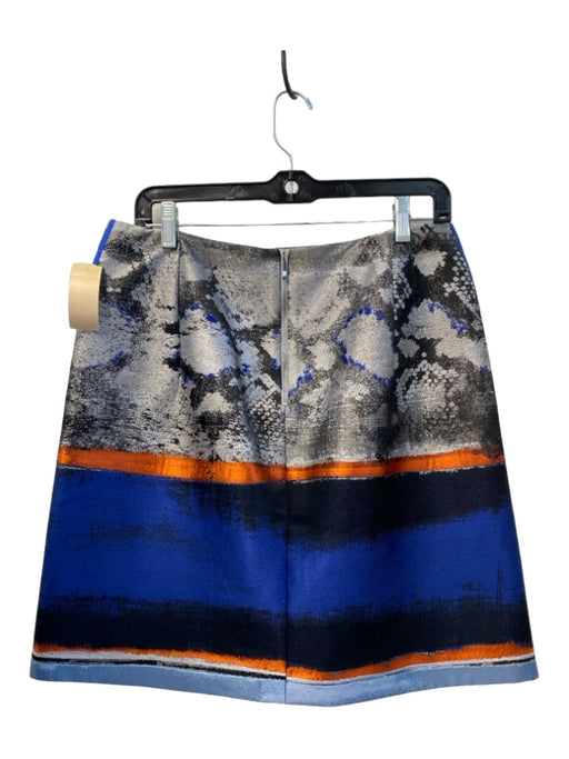 Elie Tahari Size 12 Grey & Blue Poly Blend Abstract & Animal color block Skirt Grey & Blue / 12