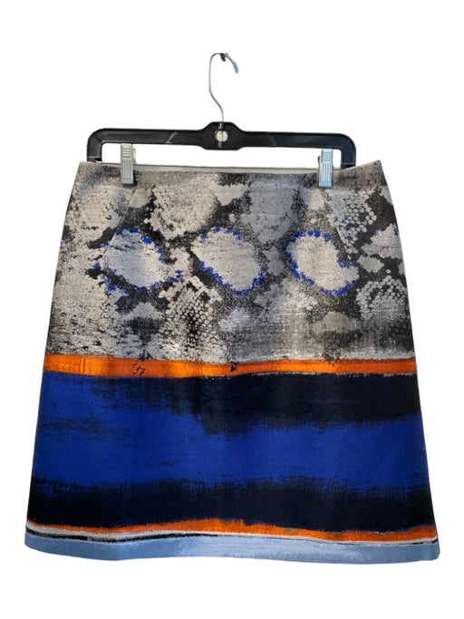 Elie Tahari Size 12 Grey & Blue Poly Blend Abstract & Animal color block Skirt Grey & Blue / 12