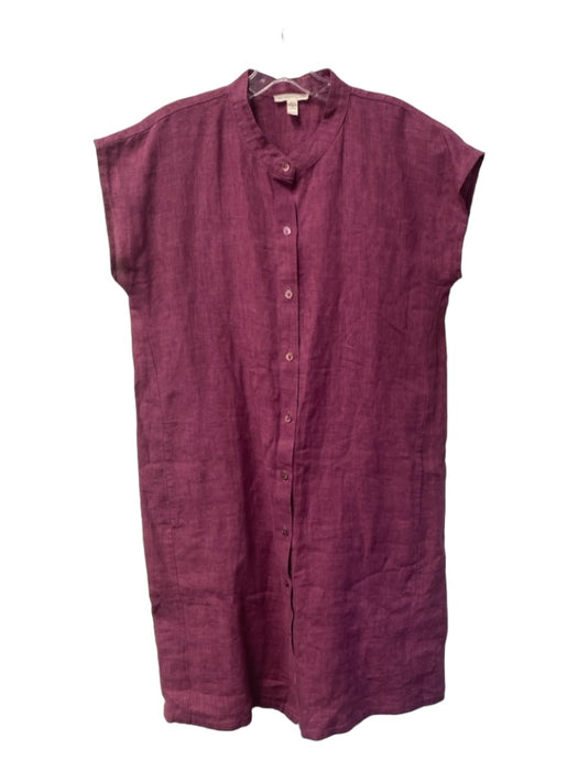 Eileen Fisher Size XS Plum Linen Round Neck Button Up Sleeveless Dress Plum / XS