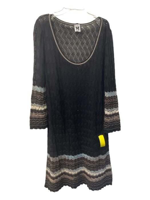 Missoni Size 10 Black, Brown & White Wool Blend Round Neck Chevron Knit Dress Black, Brown & White / 10