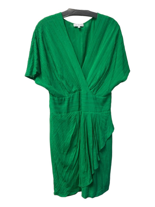 Aryessa Size 10 Green Rayon V Neck Keyhole Back Cap Sleeve Textured Dress Green / 10