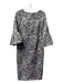 Theia Size 8 Silver & Blue Acetate Blend 3/4 Bell Sleeve Back Zip Floral Dress Silver & Blue / 8