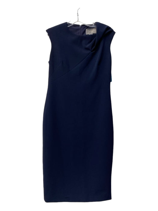 Theia Size 10 Navy Polyester Round Neck Sleeveless Twist Detail Back Zip Dress Navy / 10