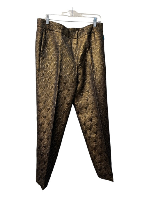 Badgley Mischka Size 10 Gold & Brown No Fabric Tag Side Pockets Brocade Pants Gold & Brown / 10