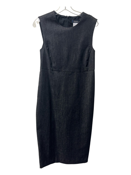 'S Max Mara Size 10 Black Gray Cotton Blend Round Neck Cap Sleeve Back Zip Dress Black Gray / 10