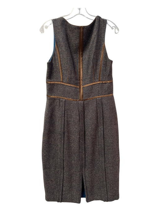 Badgley Mischka Size 10 Brown & Blue Tweed Wool Blend Square Neck Side Zip Dress Brown & Blue / 10