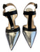 Prada Shoe Size 38.5 Silver & Black Leather Pointed Toe T Strap Sling back Shoes Silver & Black / 38.5