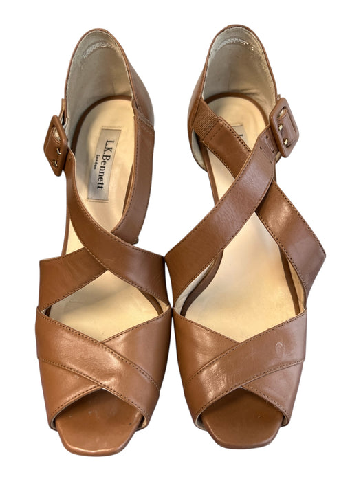 LK Bennett Shoe Size 38 Brown Leather open toe Ankle Strap Stiletto Shoes Brown / 38