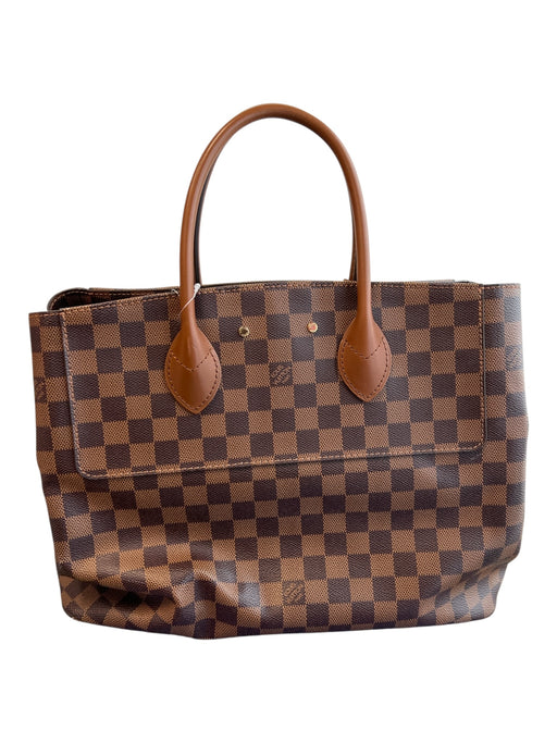Louis Viuton Brown Leather Zip Close Gold detail Top Handle Checkered Bag Brown / L
